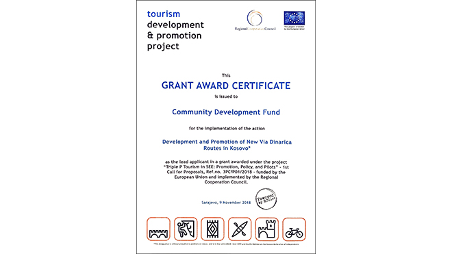 CDF wins the Award Certificate for the development and promotion of tourism in the Balkans